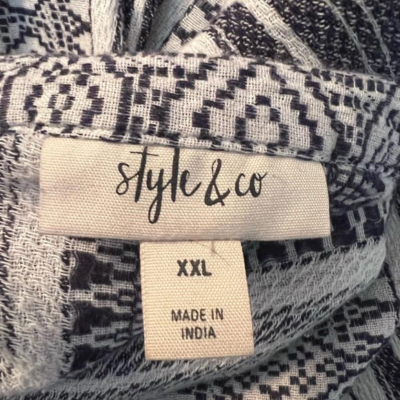 Macy’s Style & Co Tunic Dress Top Size XXL Blue & White Bohemian Style Relaxed - Picture 4 of 6